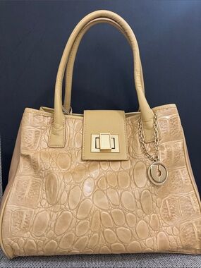 Charles Jourdan Croc-Embossed Tote in Camel